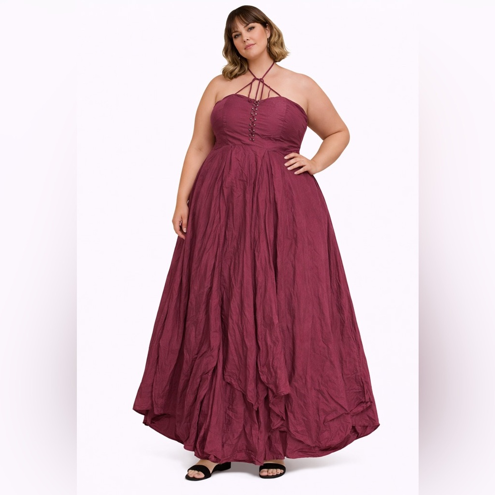 City Chic bohemian Elegant Burgundy Halter maxi Dress